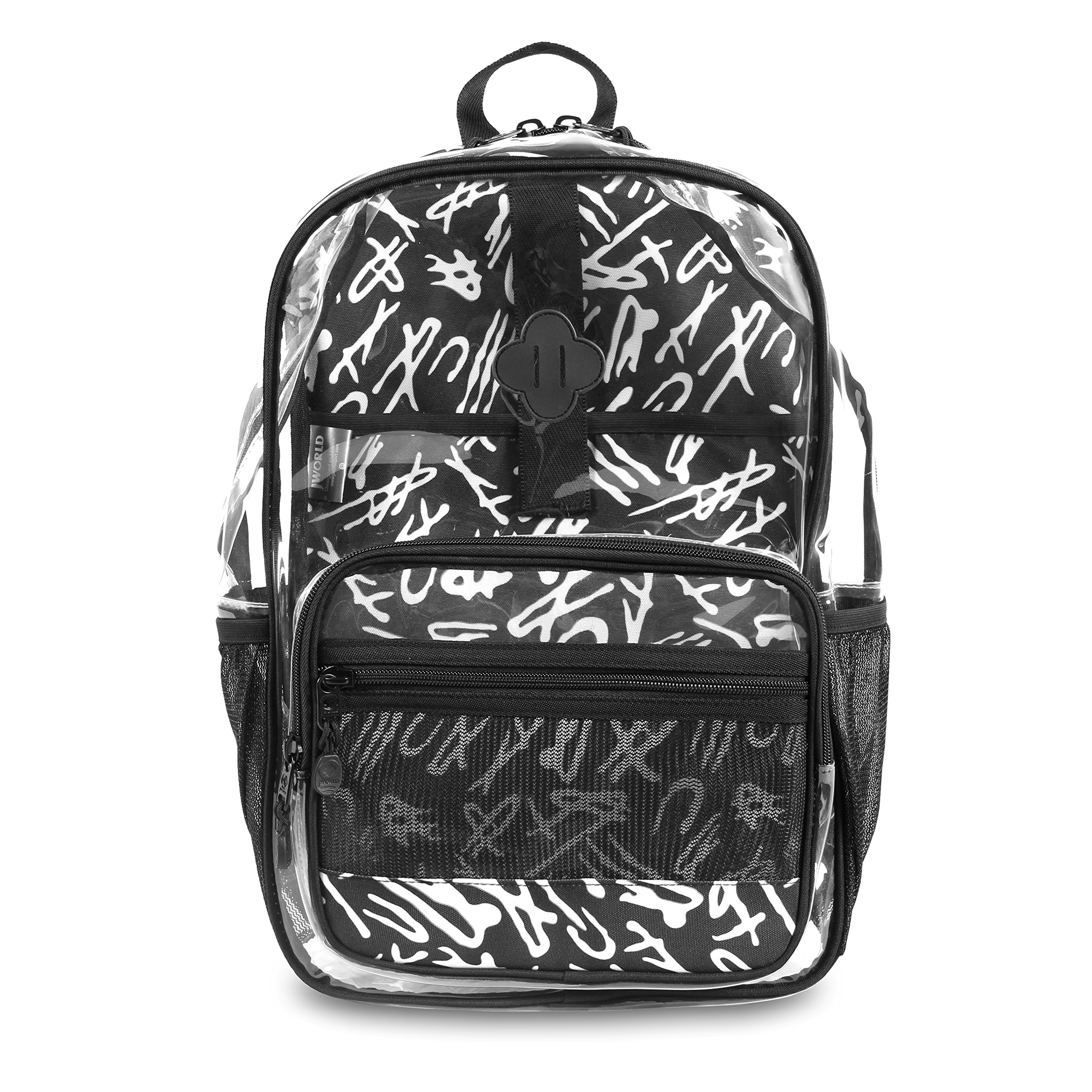 J World Heavy-Duty Clear Backpack for Kids Women Men. Large Transparent See Through TPU Laptop Bookbag for School, Script