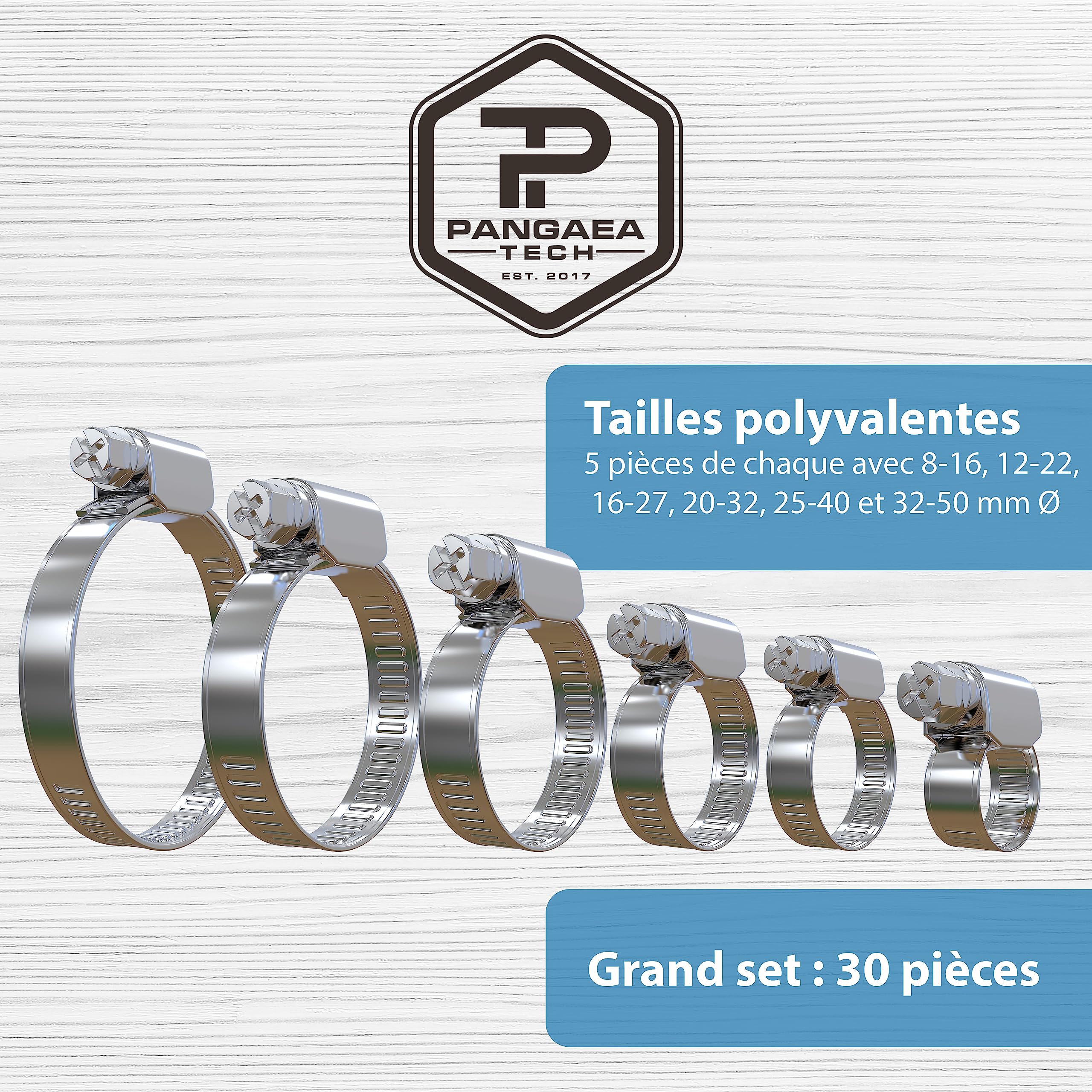 Lot De 8 Colliers De Serrage Inox 50-70 Mm – Qualité Pro DIN 3017 W2 – Acier Inox 304 Pour Piscine, Étang, Jardin & Auto