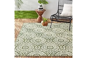 Nicole Miller New York Patio Country Zoe Moroccan Damask Dark Green Outdoor Rug