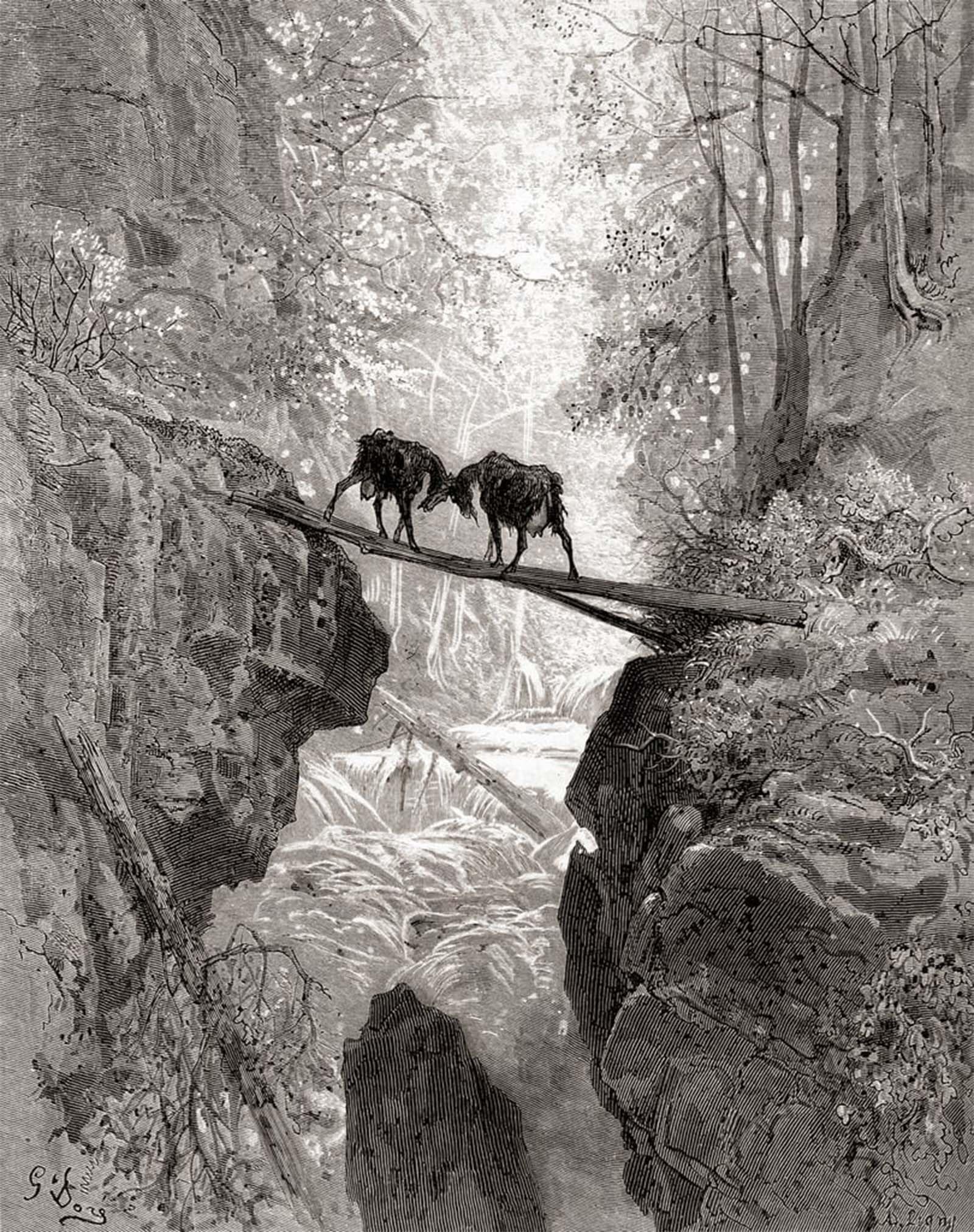 POSTERIIk Vintage Art Print Images Pictures Print the Two Goats by Gustave Dore Modern Colour Posters for Office Home Decor 60x90cm