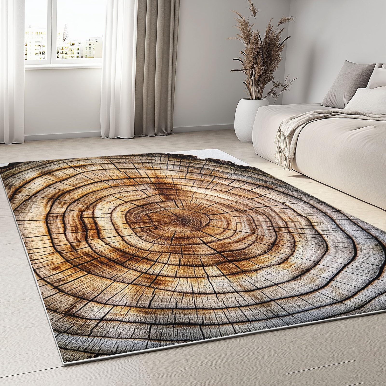 Generisch Dywan na pień drzewa, pierścienie roczne, do salonu, 160 x 230 cm, antypoślizgowy, nowoczesny efekt 3D, wycieraczka do korytarza, sypialni, flanelowa mata podłogowa, nadaje się do wystroju