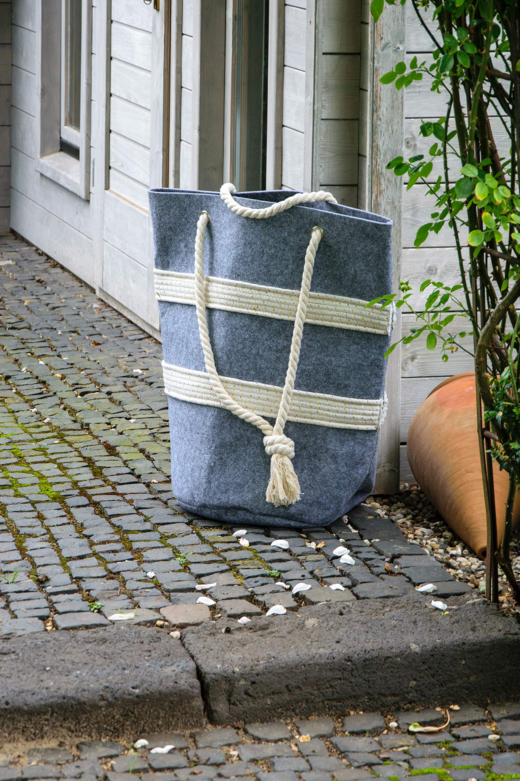 dobar® 87802e filcowy kosz z uchwytami do noszenia, pojemnik filcowy na drewno kominkowe, czasopisma, pranie, torba filcowa, torba do przechowywania, 40 x 40 x 60 cm, szary/biały