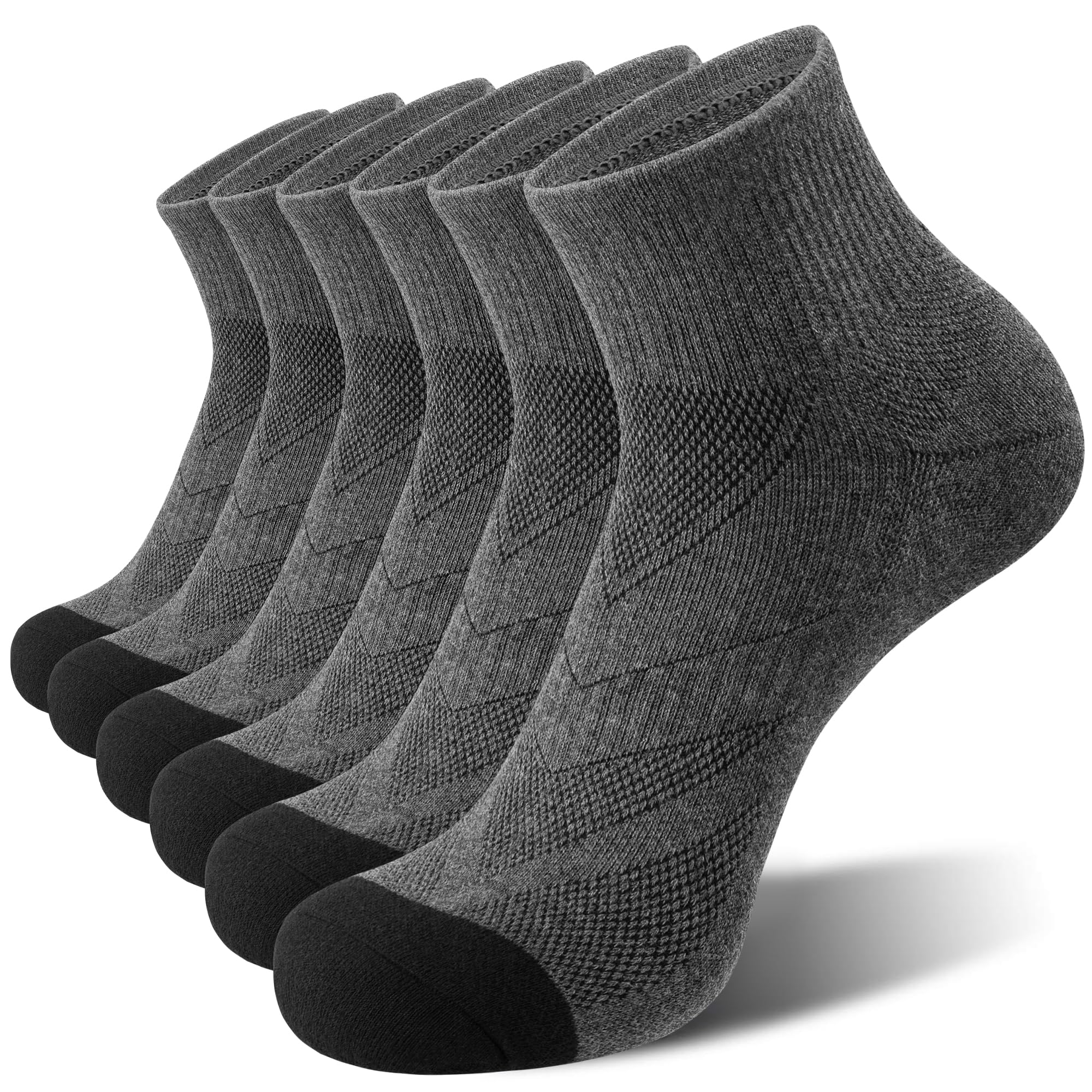 anqier 6 Paar Sneaker Socken Herren Damen Quarter Sportsocken Kurze Laufsocken 43-46 Crew Socks mit Frotteesohle Atmungsaktives Halbhoch Wandersocken 39-42