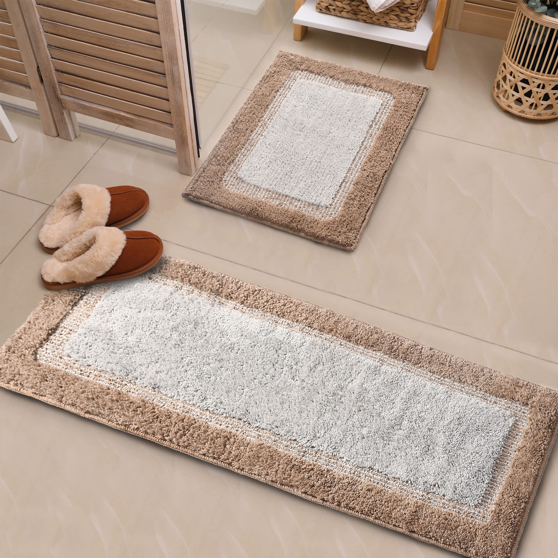Saral Home 2 Pcs Elyeese Soft Microfiber Durable & Washable Multipurpose Runner & Bathmat Set for Home/Kitchen/Living Area/Lobby with Anti Skid Backing (Taupe, 40 Cm X 60 Cm & 40 Cm X 110 Cm) (B0BNXMWBGK) Amazon Price History, Amazon Price Tracker