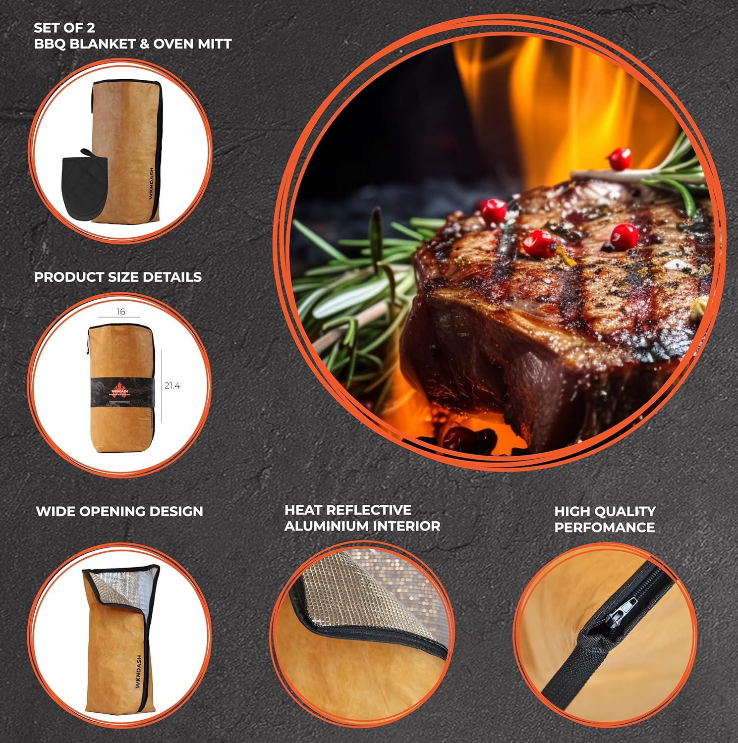 BBQ Blanket for Resting Meat, BBQ Resting Bag with Oven Mitt, Reusable Brisket Blanket for Smoking, Meat Blanket for Grilling Accessories, BBQ Accessories for Large Brisket/Beef/Turkey, Gifts for Men