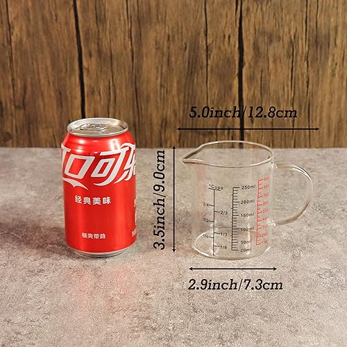 Miniatura 3 de Taza medidora de vidrio mango aislado Boquilla en forma de V - Hecho de vidrio de borosilicato alto para cocina o restaurante, fácil de leer, 8.5 fl