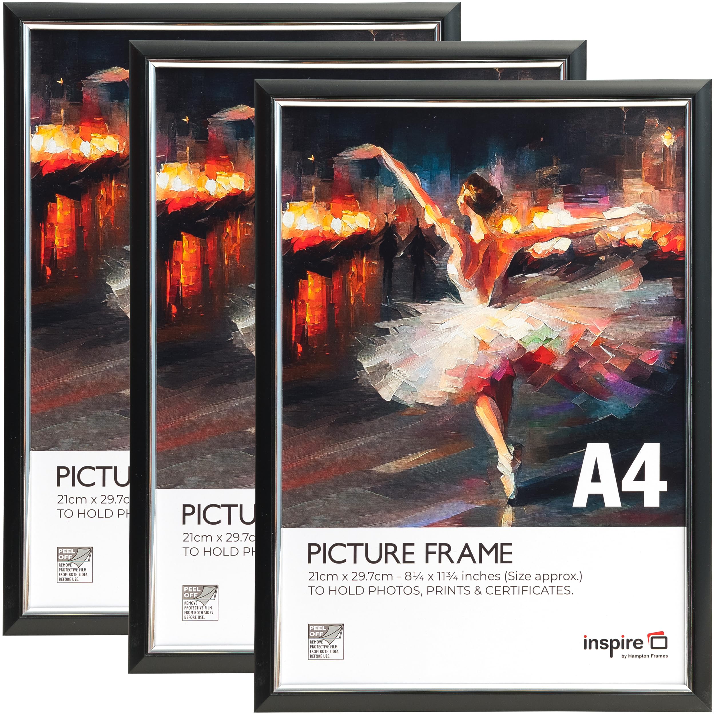 Inspire By Hampton EASYLOADER A4 (21x30cm) Black Picture Poster Frame Plexi (Non-Glass) 3-Pack IBH-EASA4BKP-PK3