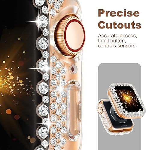Miniatura 4 de Funda brillante compatible con Apple Watch Series 654SE 3SE 2SE de 1.575 pulgadas, cubierta protectora de diamante para mujer, protector de marco