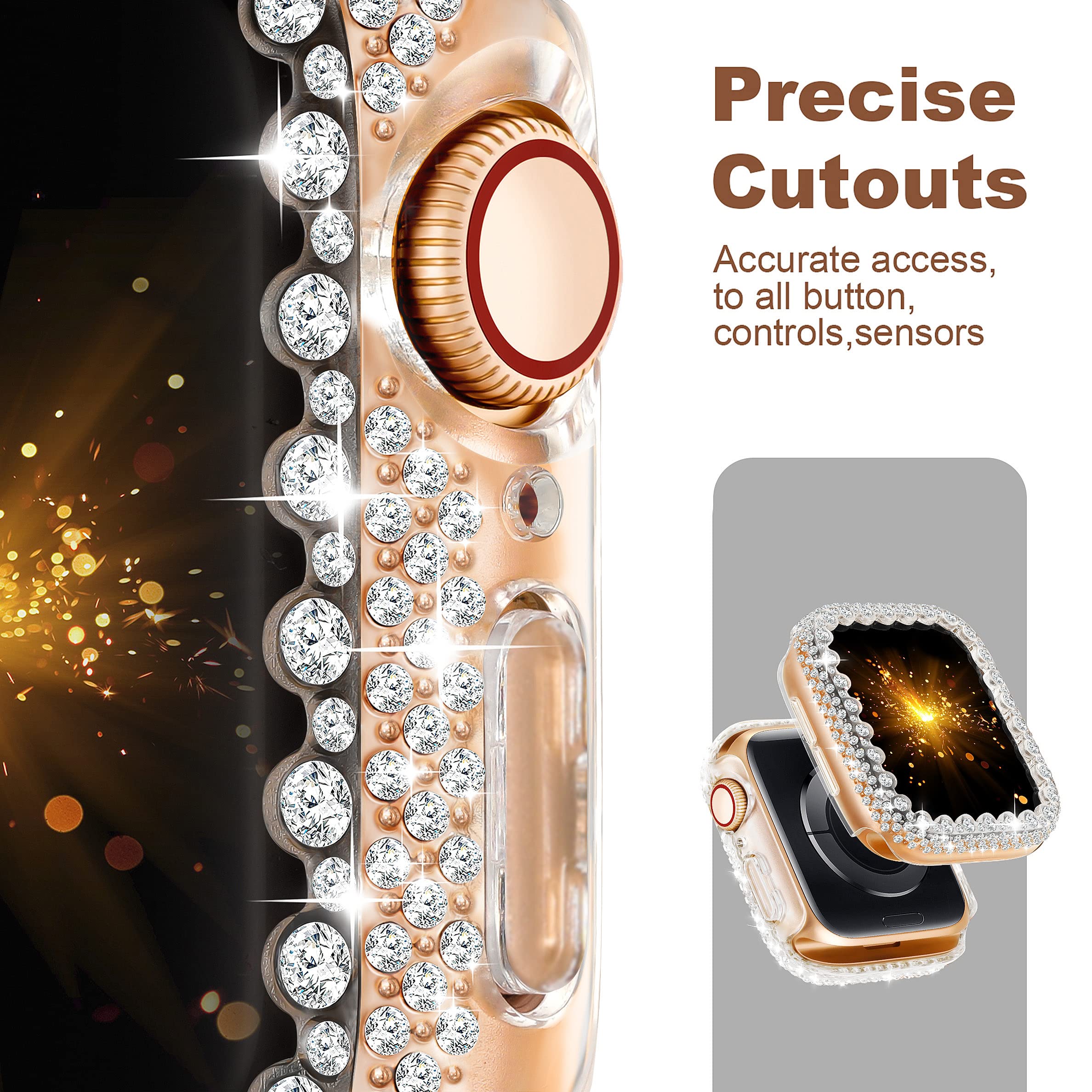 Bling Bumper Case Kompatibel mit Apple Watch Series 9 8 7 41 mm, Diamant-Schutzhülle für Damen, harter PC-Rahmenschutz für iWatch 41 mm, transparent