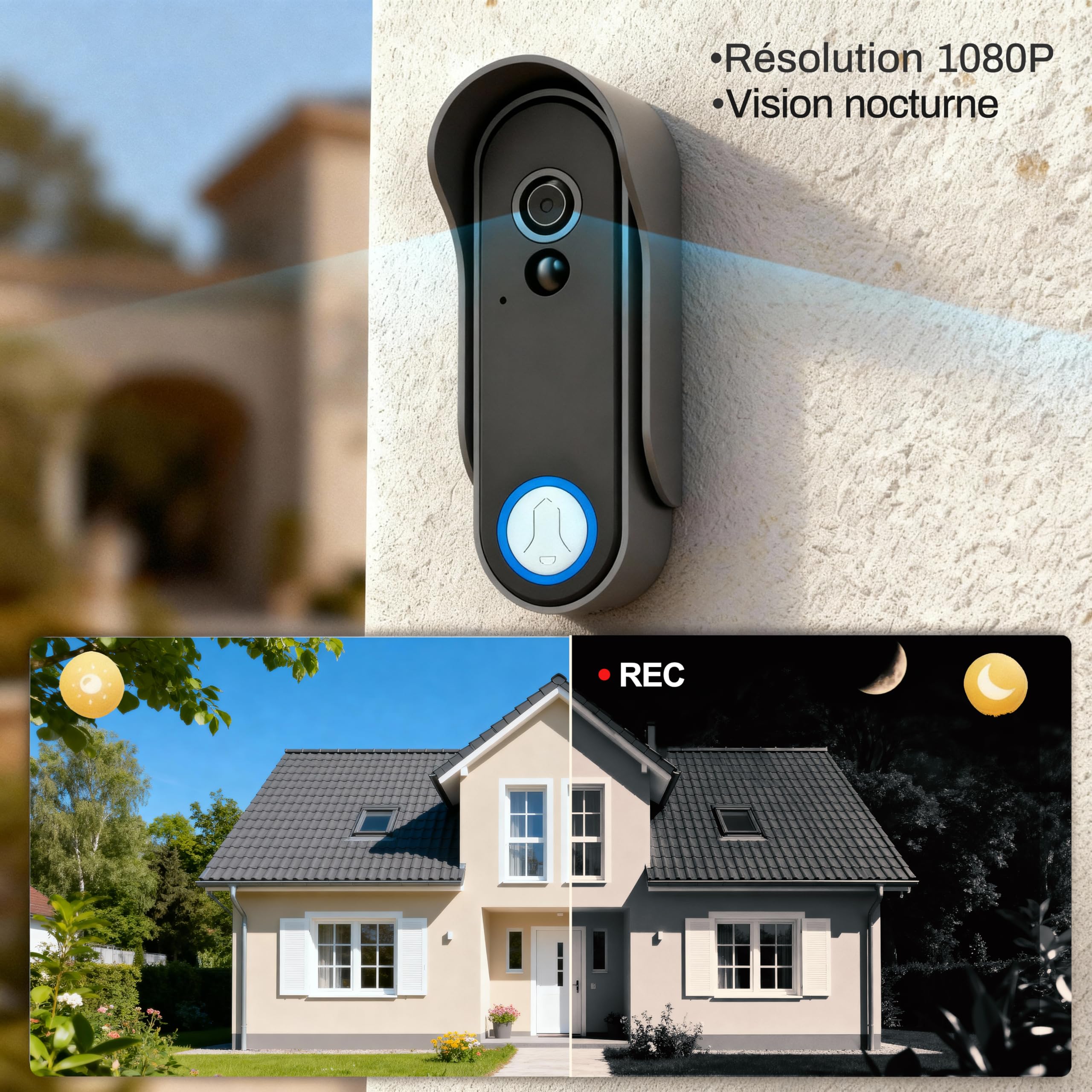 8 Pouces WiFi 1080P Interphone Vidéo sans Fil Visiophone Portier,Tuya APP,Écran Tactile,Ultra-Mince, Détection de Mouvement,Champs de Vision 160°, IP65,Stockage Vidéo Gratuit,Sonnette vidéo