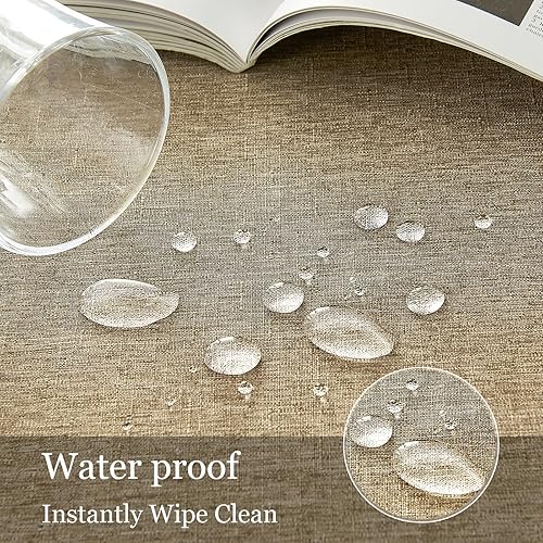 Miniatura 3 de UKOMIUT Mantel rectangular, impermeable y resistente a las manchas, estilo lino, estilo granja, lavable de imitación decorativo, mantel de tela para