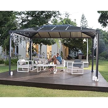 Primrose Anthrazit Terrassenuberdachung Gartenpavillon Mit Veranda Und Versenkbarem Schiebedach Freistehende Struktur 3 92m X 3m Amazon De Auto