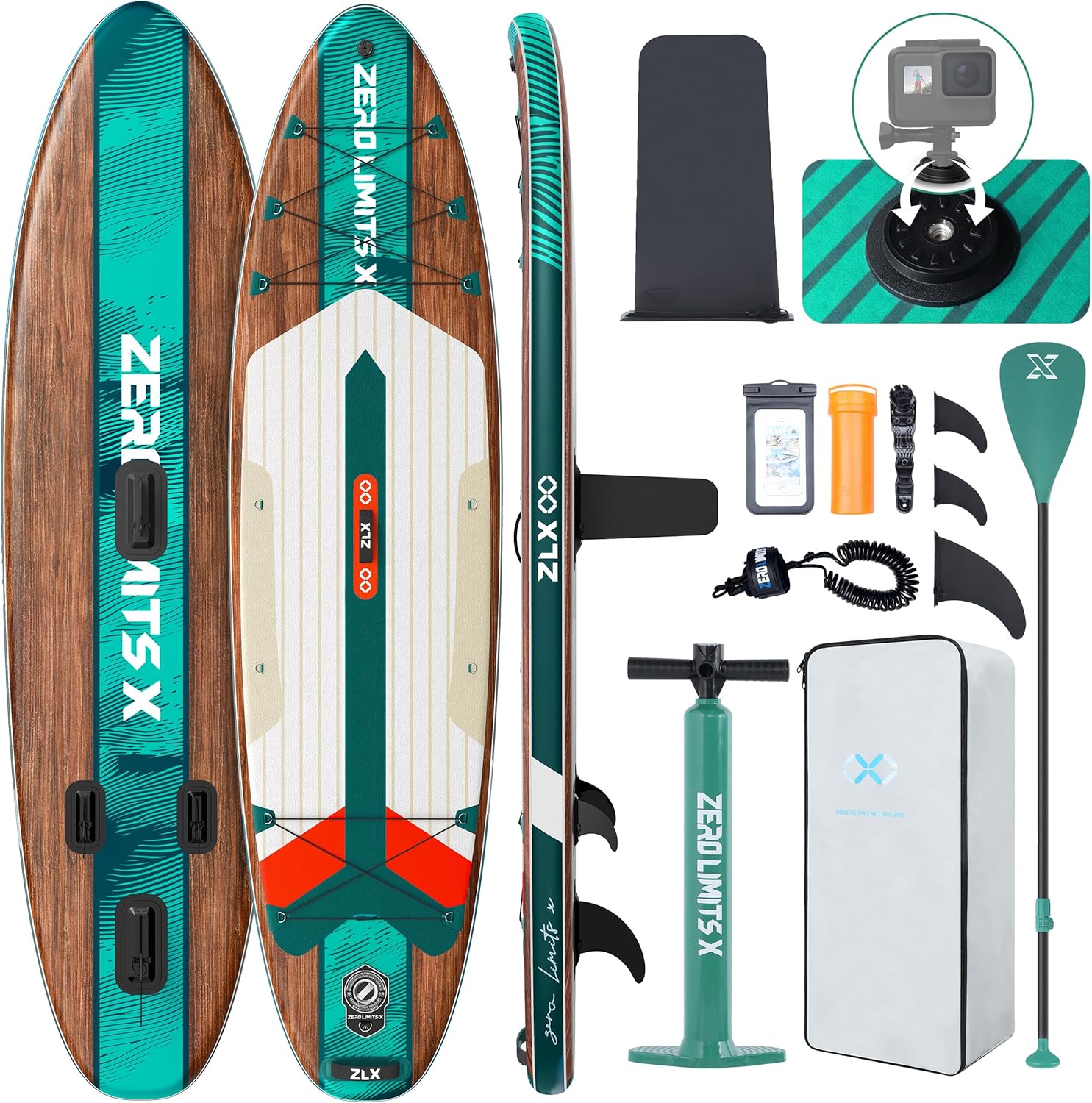 ZLX Inflatable Stand Up Paddle Board, 10'6" SUP Non-Slip Stable Deck Pad, Unique Center Fin, Premium Accessories, Portable Paddleboard for Adults, Beginners, All Skill Levels