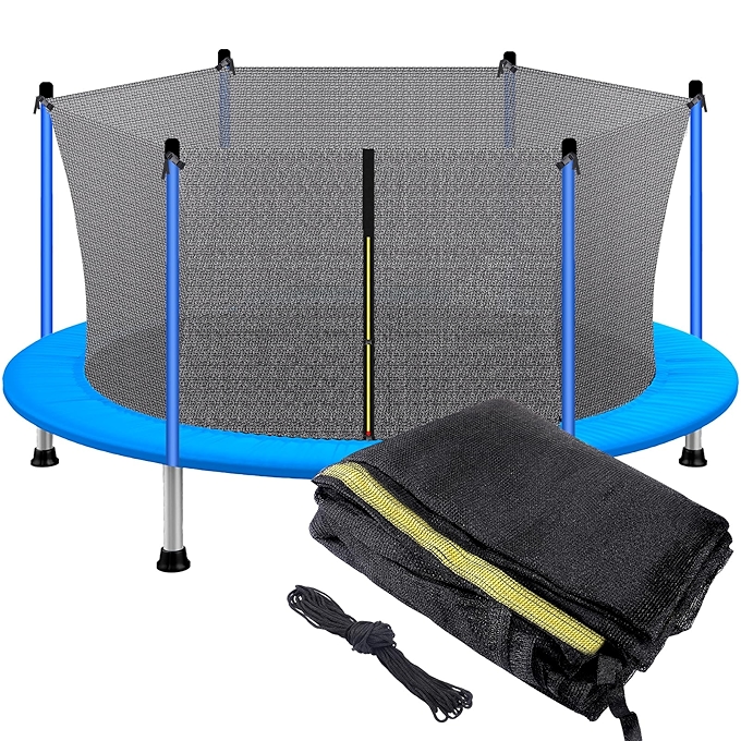 12英尺安全保护弹跳网-圆形弹跳架替换网组件，尼龙材质，双拉链设计，黑色