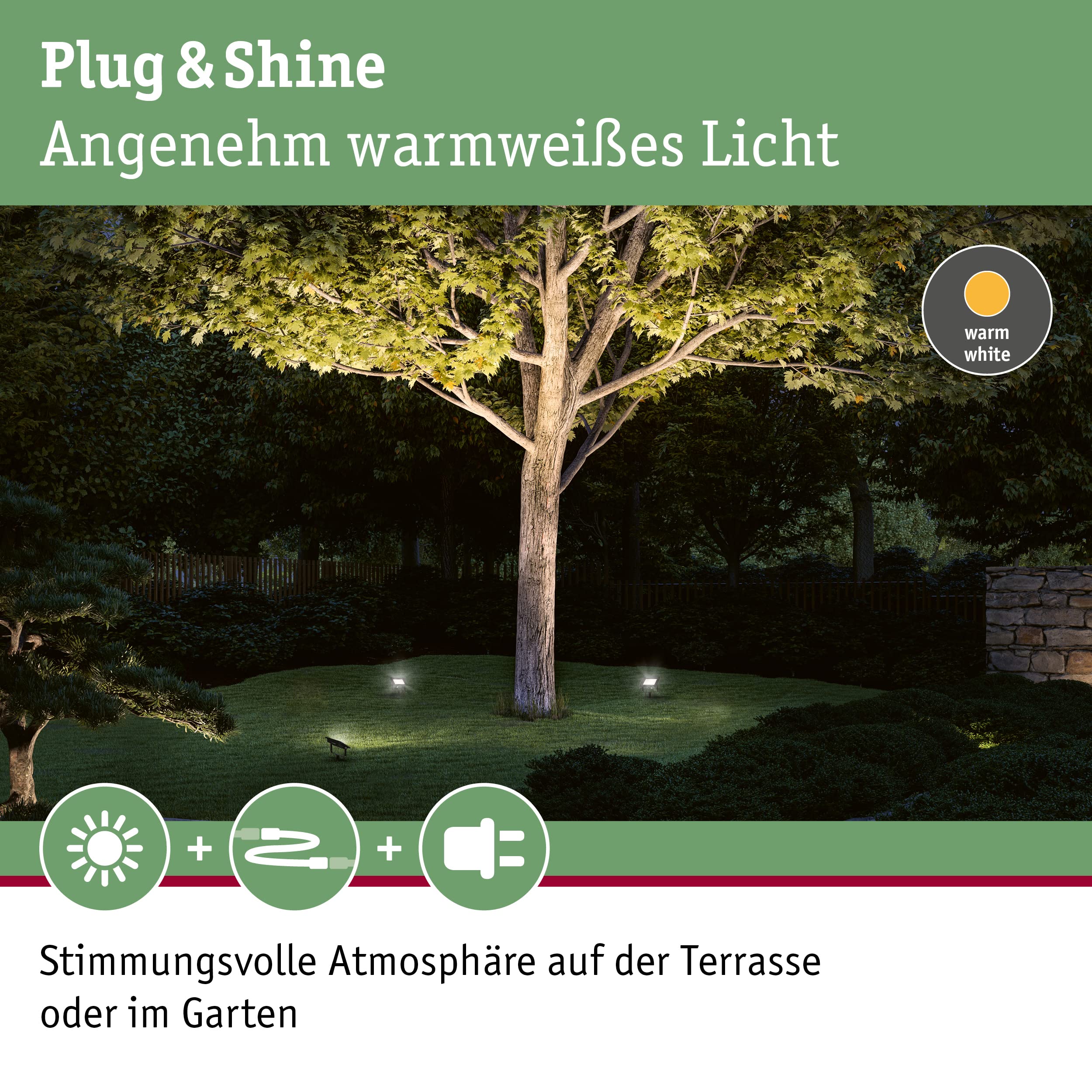 Paulmann Plug & Shine LED Außenleuchte Gartenstrahler Fluter IP65 Warmweiß 15,5 Watt Schwarz Aluminium 3000 K