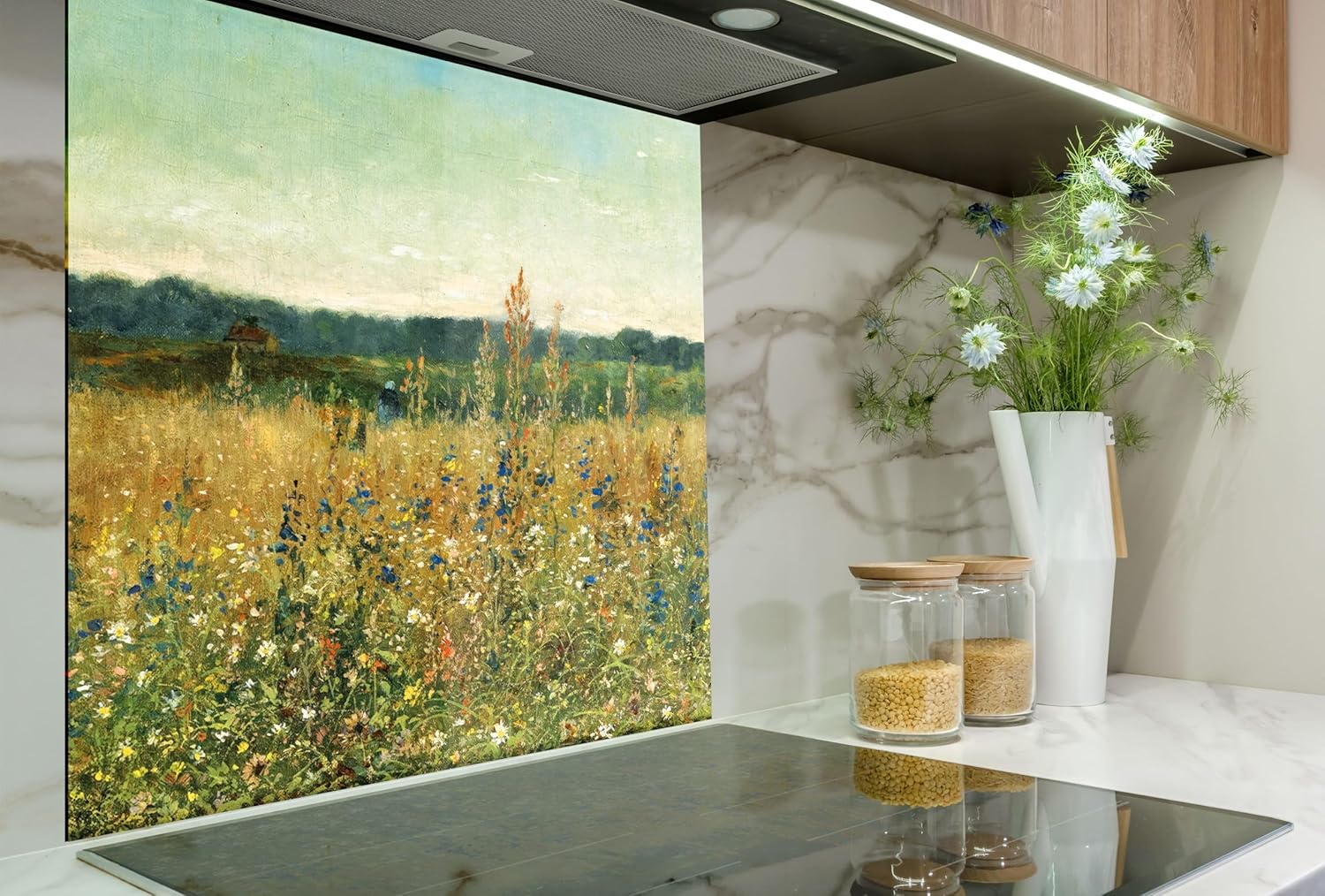 Myphotostation.com 27.5Wx20H'' Tempered Glass Stove Backsplash Kitchen Tile Decor Stove Back Cover Glass Splashback Tile for Stove Top Cover Toughened Glass Cooker Protector 46