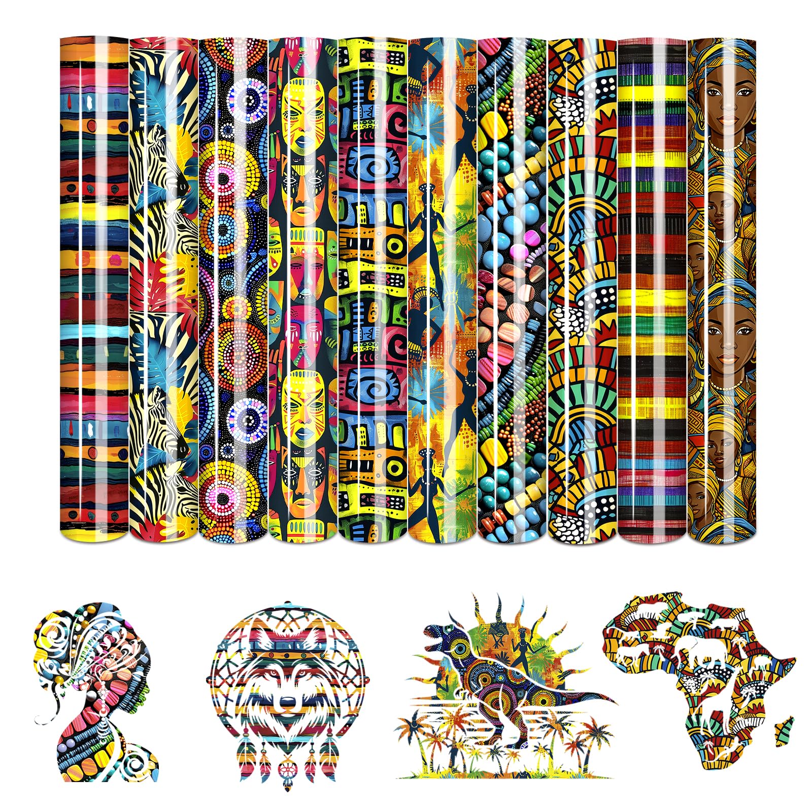 Tintnut Colorful African Heat Transfer Vinyl,10 Pcs 12×10in Iron on Vinyl