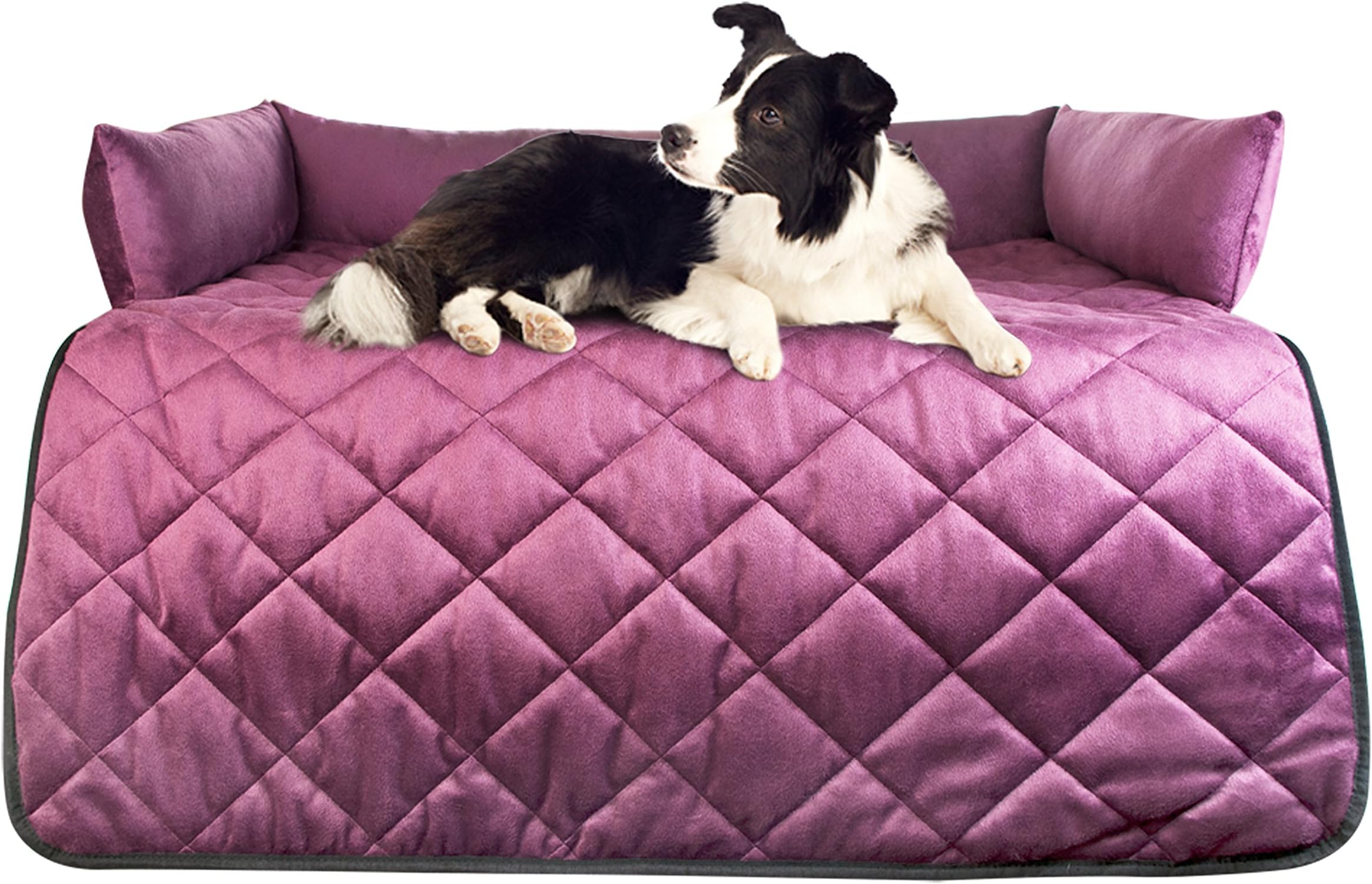 Cat & Dog Bed Couch Cover - for Sofas, Chairs or Beds - Multi Purpose Pet Bed, Sofa & Furniture Protector for Pets with Bolster Cushions for Comfort and Protection (Regular, Burgandy)