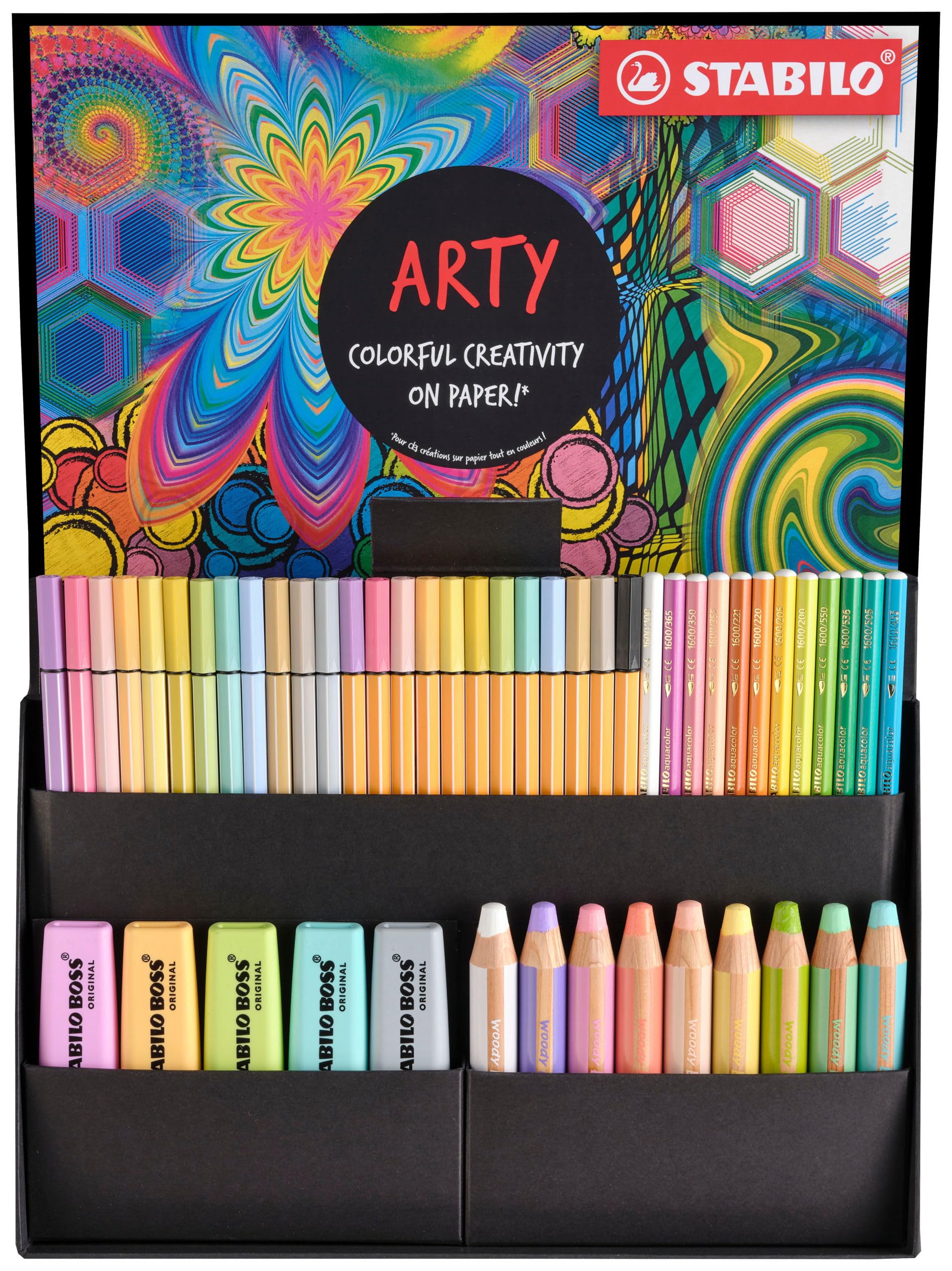 STABILO - set de rotuladores - ARTY Creative Set | Pastel, pack de 50, fluorescente, lápices multiusos, lápices de color acuarelables, punta fina, rotuladores Premium
