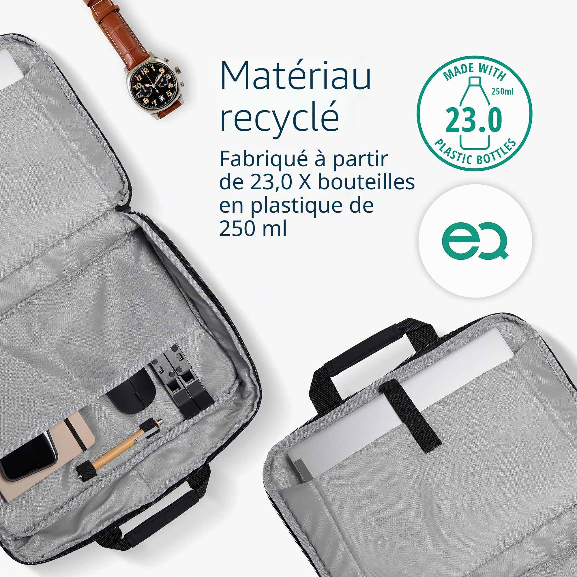 KENSINGTON EQ - Sacoche pour Ordinateur Portable 16", Sac pour PC Compartimenté avec Bandoulières Matelassées, Design à Clapet, Fabriqué à partir de Bouteilles en Plastique Recyclées (K60390WW)