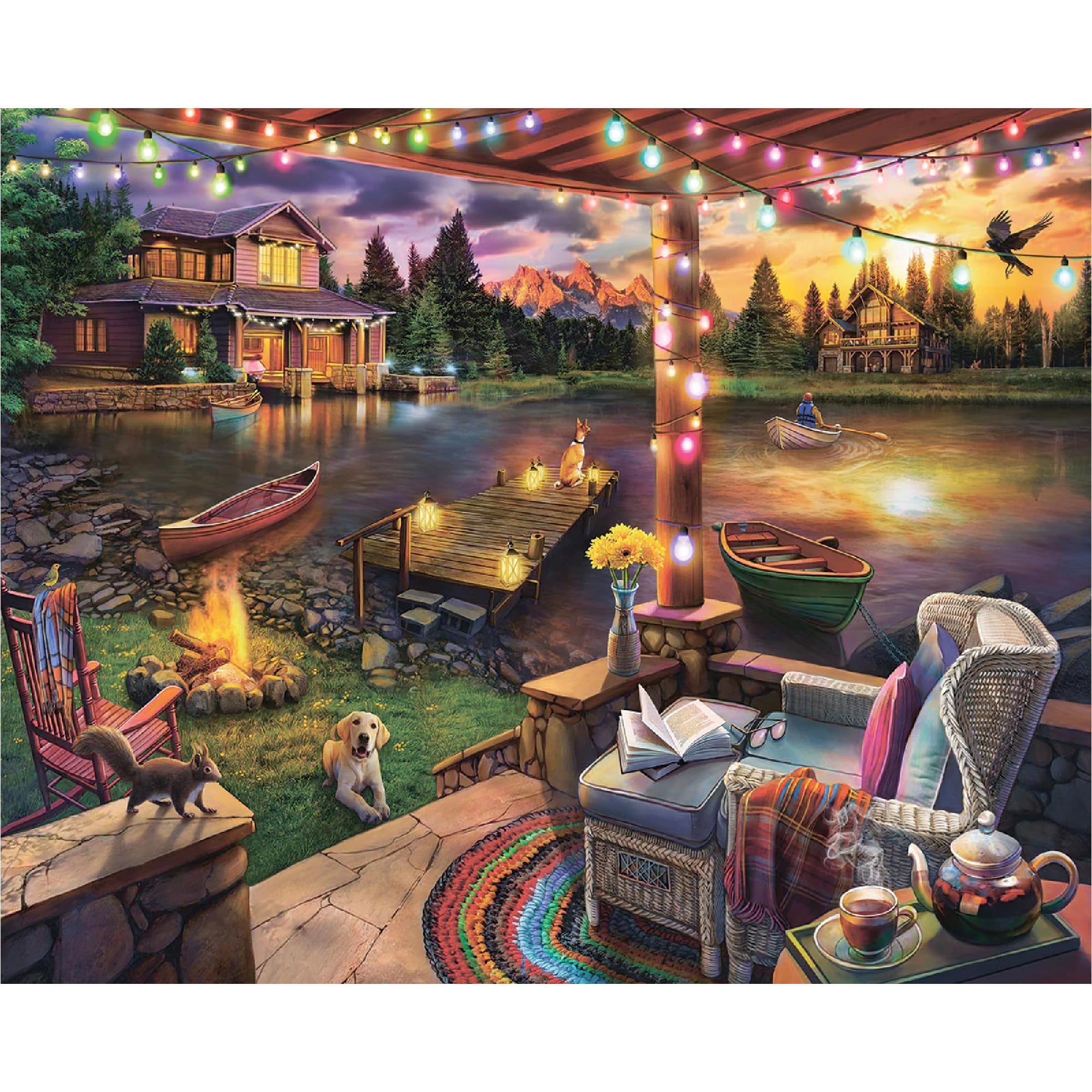 White Mountain 500 Piece Jigsaw Puzzle Lake Cabin Scenic Puzzles with Large Pieces Gift for Adults 18"x24" - Summer Evening