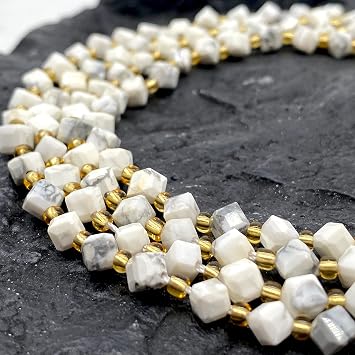 ABCGEMS California Snowy-White Howlite Beads A Revolutionary Cutting Technique Brings a More Dynamic Look to a Traditional Cube Diagonal-Drilled 3D Magical-Cube 5mm Corner-to-Corner 6mm