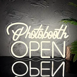 Photobooth Open Neon Sign for Wall Decor, Dimmable LED Photo Studio Sign, 15.7 x 9.5 inches