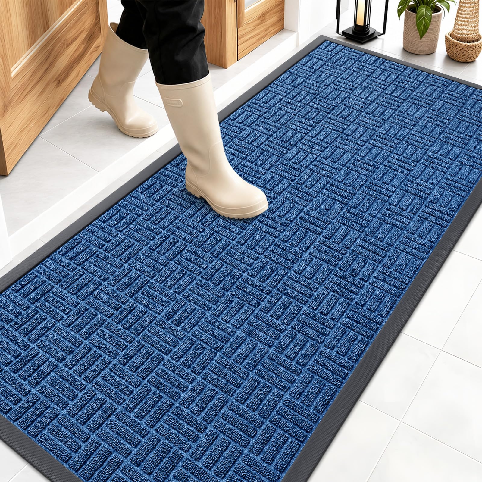 OLANLY Front Door Mat Outside Entrance 59x23, Heavy-Duty Rubber Doormat | Ocean Blue, Stain and Fade Resistant, Non-Slip Backing, Low-Profile Indoor Outdoor Floor Mat for Entryway, Easy to Clean