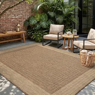 MontVoo-Outdoor Rug-Patio Rug 5x7 ft Polypropylene Indoor Outdoor Rugs Outdoor Carpet for Patio Deck Balcony Porch, Textured Weave, Durable for High Traffic, Fade-Resistant, Modern Neutral Brown - Amazon product rated Grade A