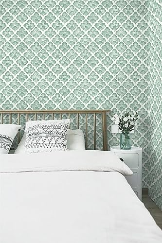 Miniatura 33 de Hopepak Papel tapiz azul para despegar y pegar, papel de contacto geométrico moderno, bohemio, acuarela, extraíble, autoadhesivo, texturizado