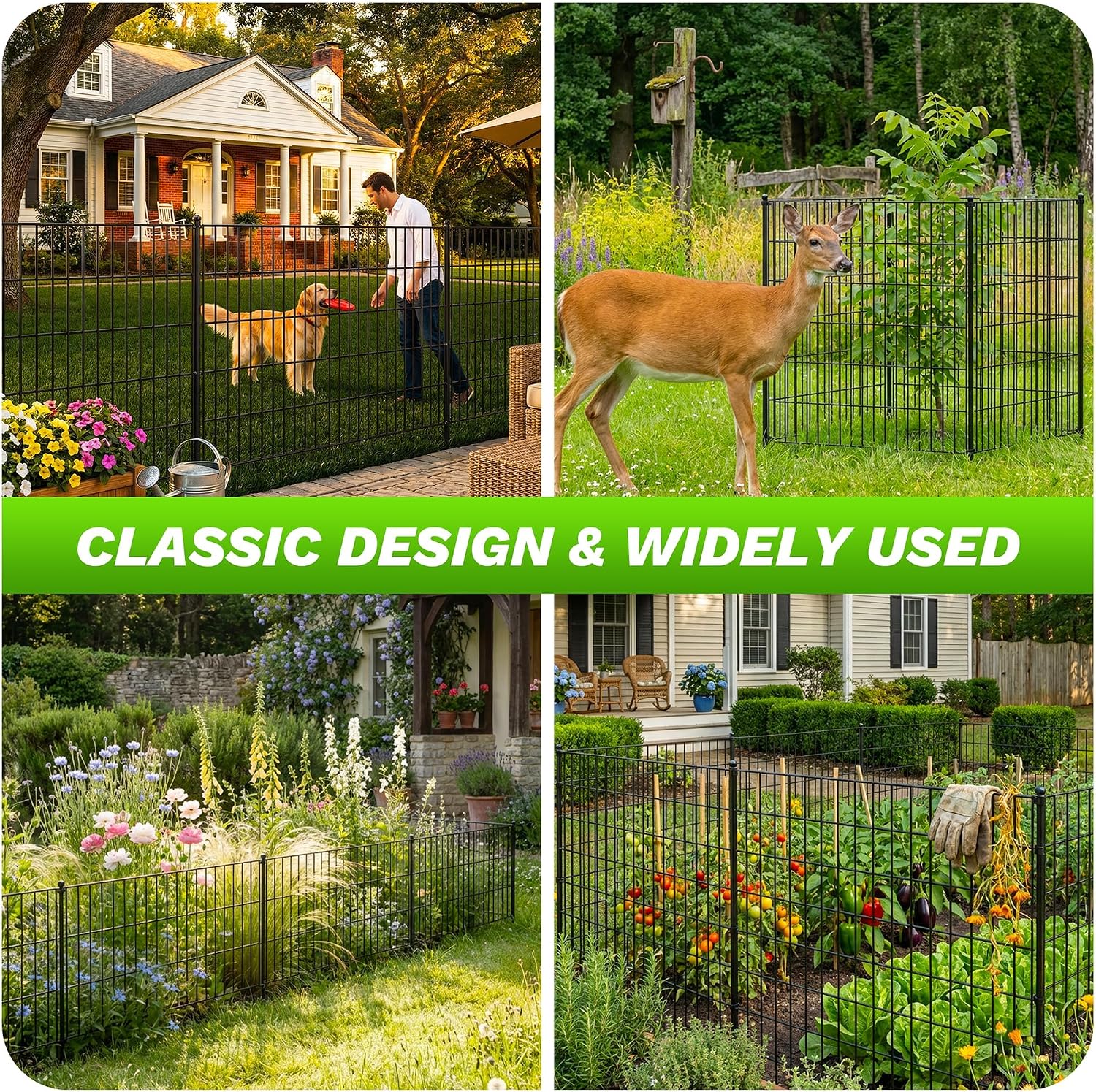 Toolterritary 10 Panels No Dig Garden Fence with Gate, 48in(H) x 25ft(L) Rustproof Metal Animal Barrier Fence, Outdoor Decorative Yard Fencing with Ground Stakes for Dogs, Rabbits, Patio