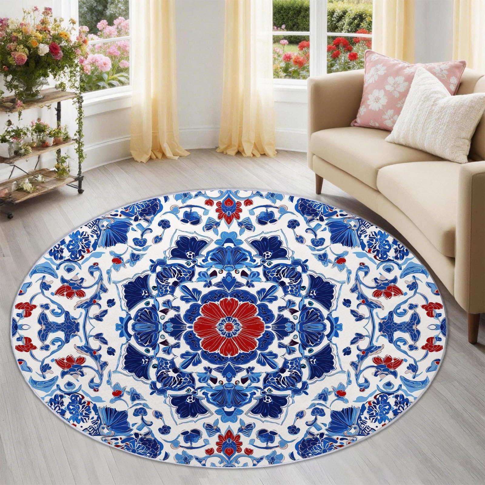 Tapis rond enfant 140 cm rétro à motifs géométriques pour chambre et véranda