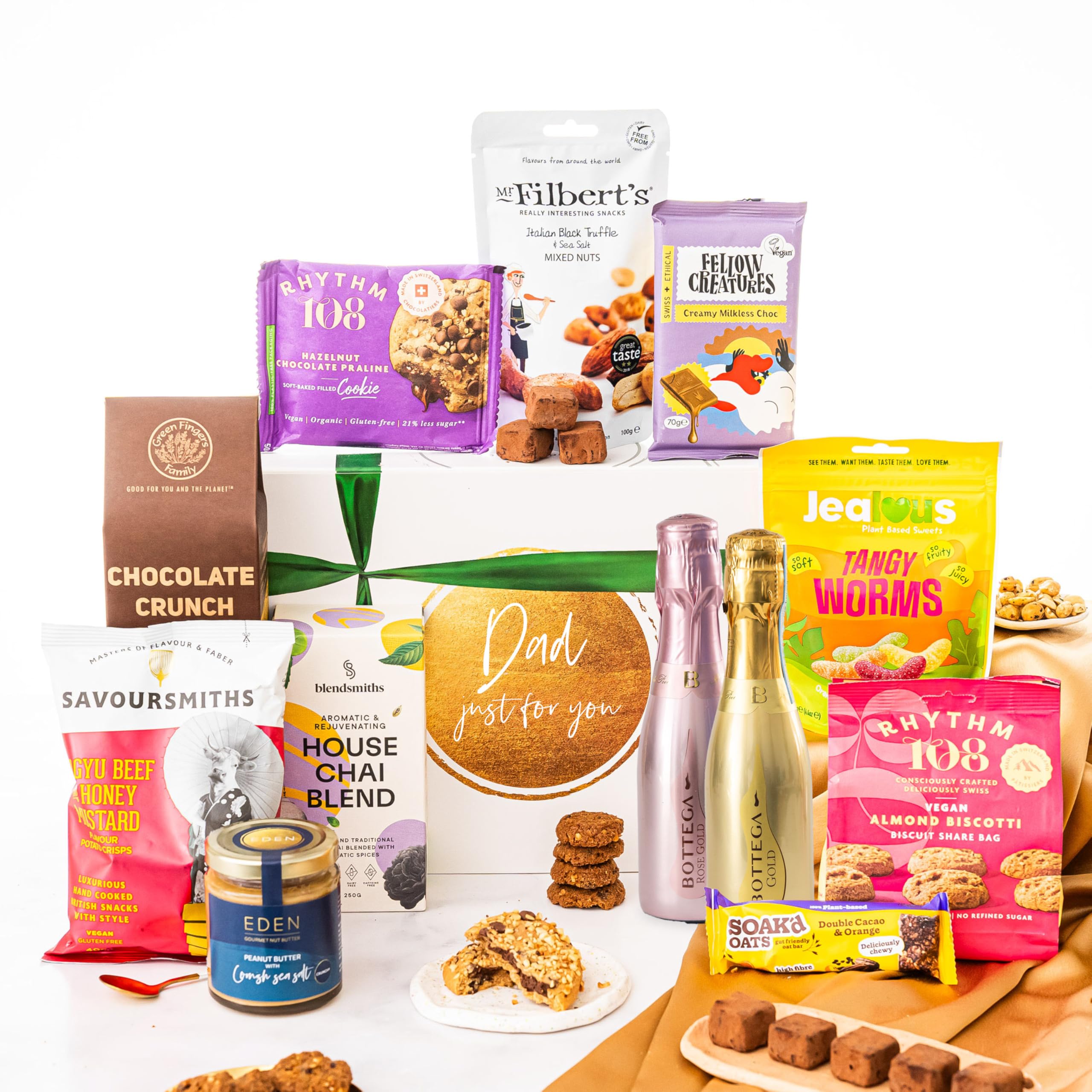 Dad Gift Hamper Basket, Luxury Gourmet Gifts for Men, Him, Fathers Day, Dairy Free, Gluten Free and Vegan Chocolate by EDEN Treats - Includes Prosecco