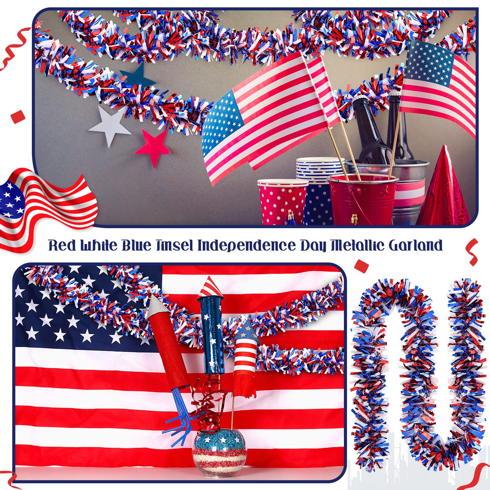 Amazon.com: Jexine 12 Pieces 79 Feet Red White Blue Tinsel 4th of