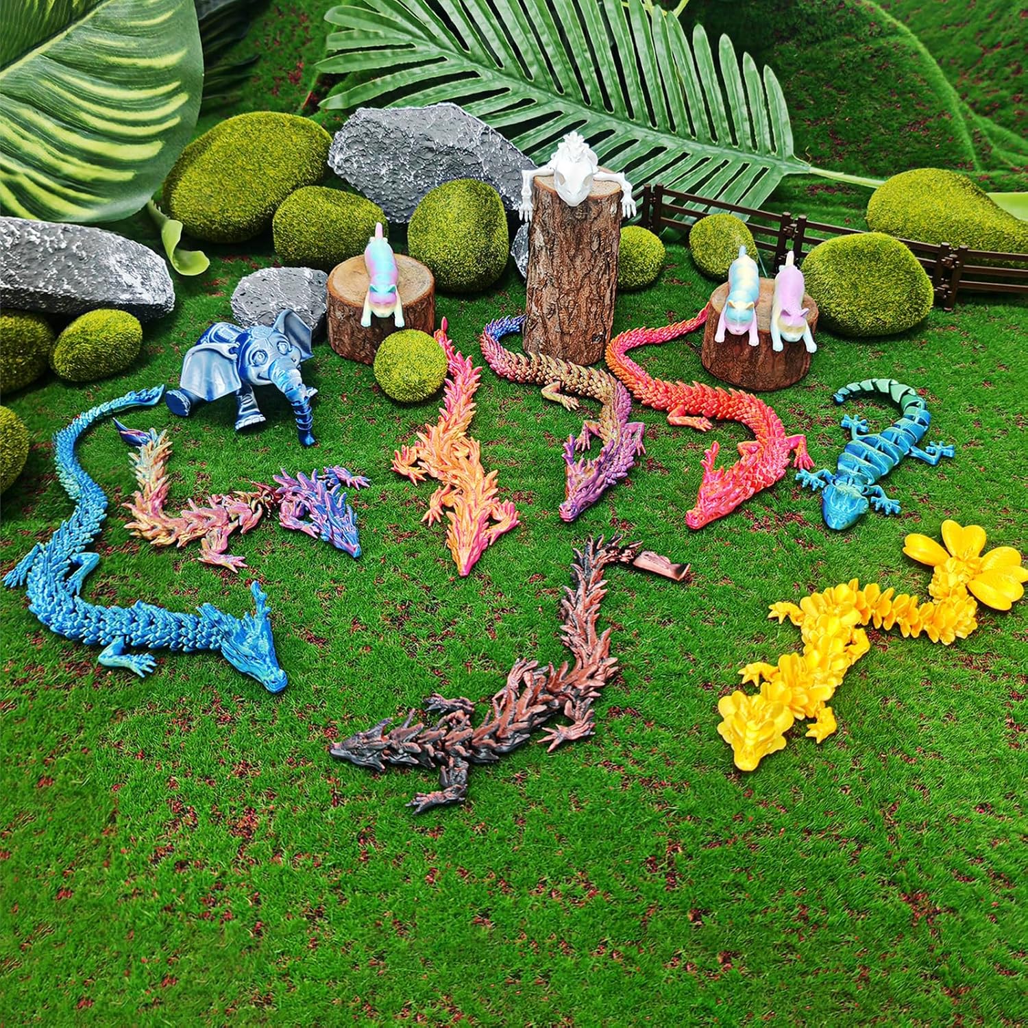 13 Pcs 3D Printed Dragon and Animal Figurines Set, Large Colorful 3D Printed Flexible Articulated Dragon Fidget Toys, Flexible Articulated Home Office Desk Decor for Classroom Rewards, Party Favors - Image 6