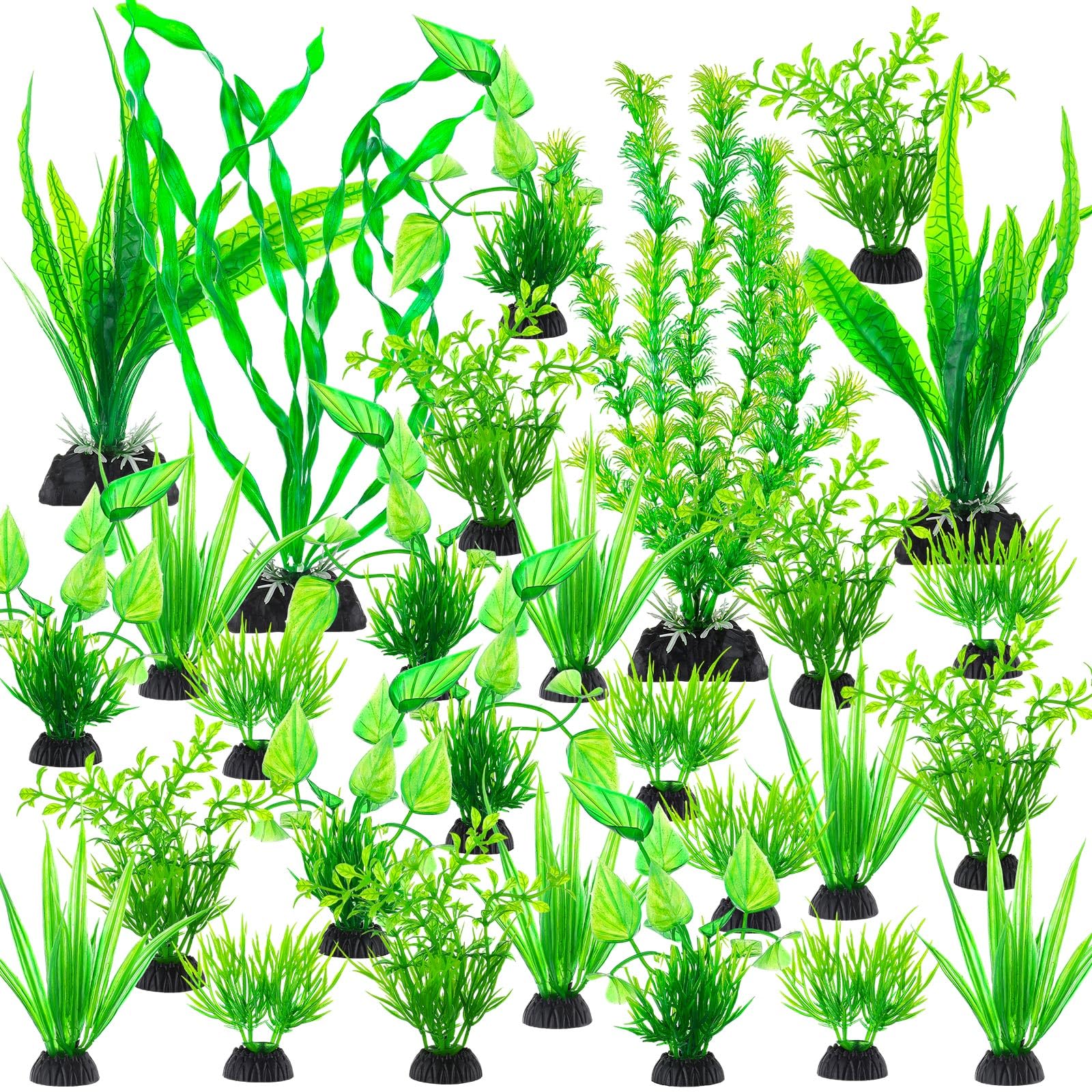 28Pcs Artificial Aquarium Plants, Green Fish Tank Decorations, Fish Tank Plants Decorations for Household and Office, Various Sizes