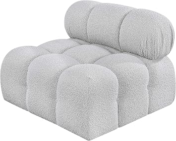 Meridian Furniture 611Grey-Armless Ames Collection Modern | Contemporary Armless Chair with Rich Grey Boucle Fabric, Modular, 34 W x 34 D x 28 H, Grey