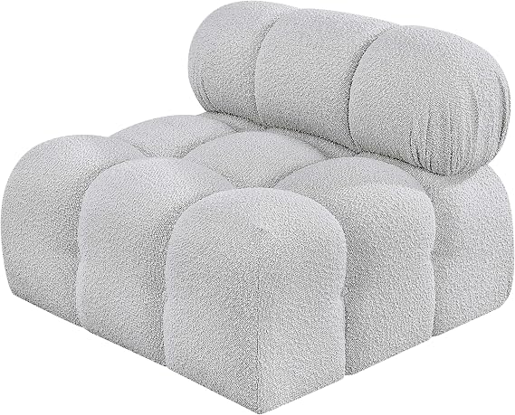 Meridian Furniture 611Grey-Armless Ames Collection Modern | Contemporary Armless Chair with Rich Grey Boucle Fabric, Modular, 34 W x 34 D x 28 H, Grey