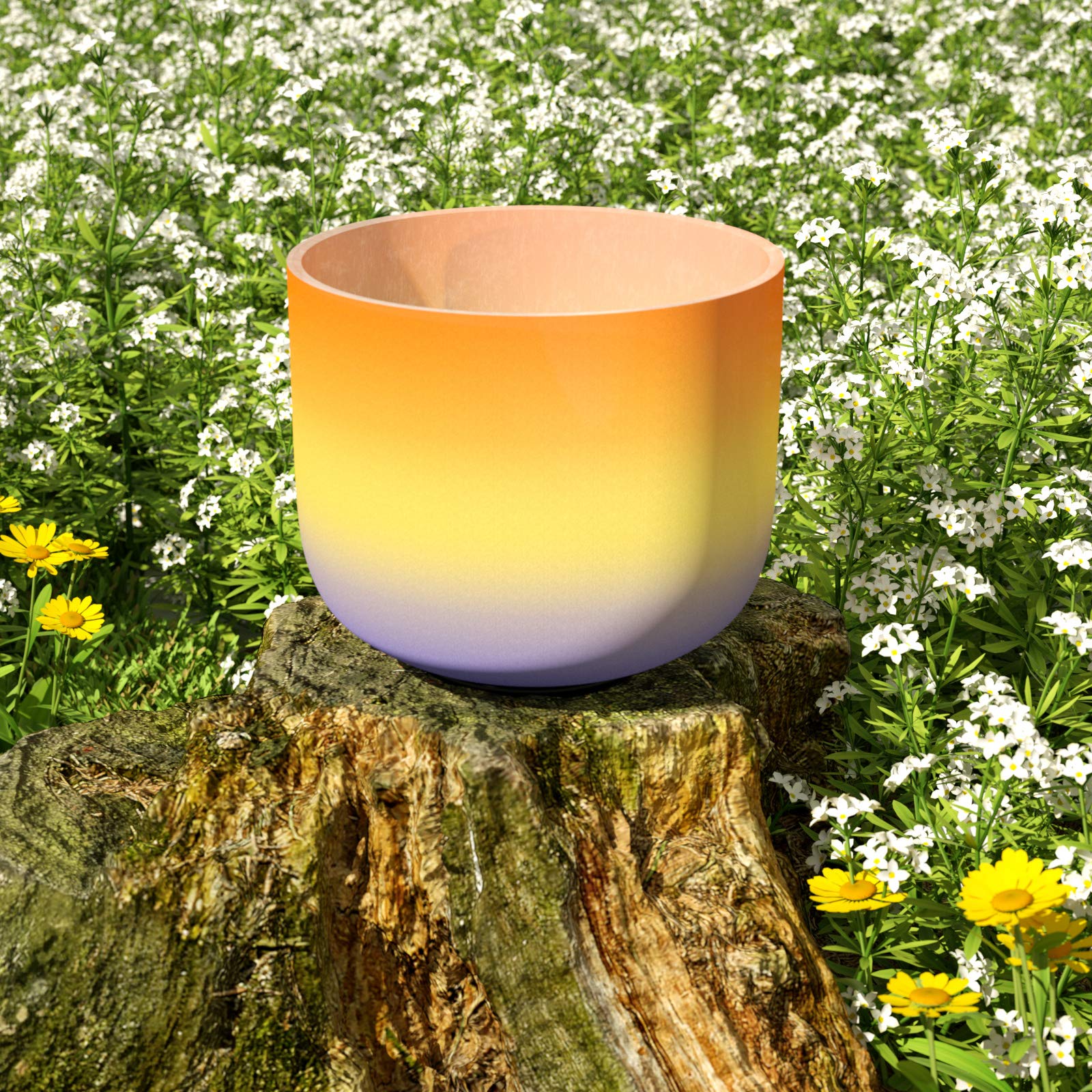 440 Hz 20 cm givré Perfect Pitch Cœur Chakra Bol chantant en cristal Quartz Bol chantant avec joint torique et de nouveaux Cristal Maillet (20 CM, Orange arc-en-ciel)