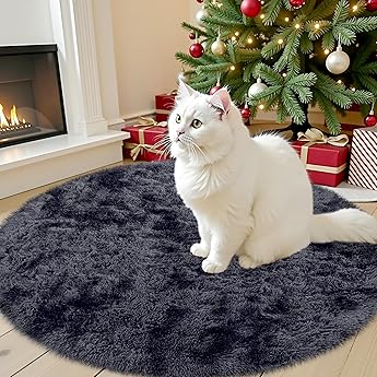 OLANLY Black Round Rugs for Bedroom - Machine Washable, 3 ft Circle Area Rugs for Living Room, Soft and Fluffy Shaggy Carpet for Teen Girls and Boys, Nursery Rooms, Dorms, Home Decor Aesthetic