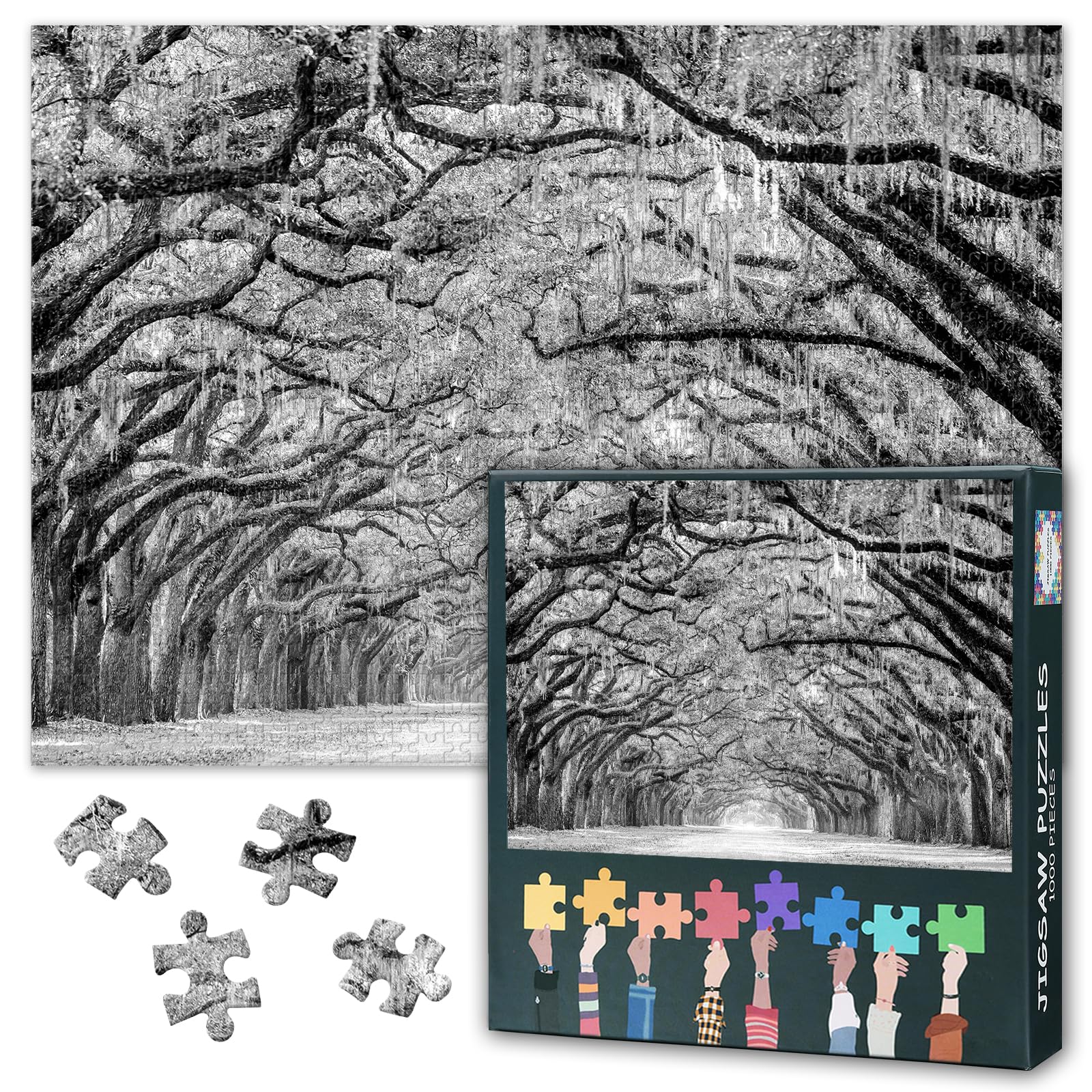 Jigsaw Puzzles for Adults 1000 Oak Tree - Black and White Hard Difficult Challenging Family Puzzle, Educational Puzzle Games Home Decoration 27.5x19.7 Inch (Nature Landscape Series) โ image 1