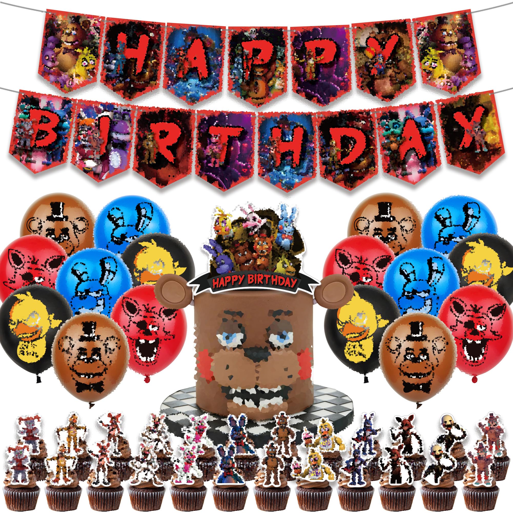Fnaf Birthday Party Decorations Five Nights at Freddy's Party Supplies: Banner, Balloons, Cake Toppers, Cupcake Toppers, Cake Decorations