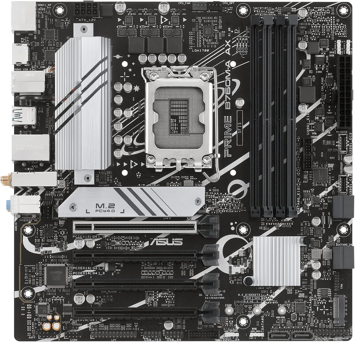 Prime B760M-A AX LGA 1700(Intel® 12th&13th Gen) microATX Motherboard (PCIe® 4.0, 2xM.2 Slots, DDR5,Realtek 2.5 Gb LAN,WiFi 6, DP,Rear USB 3.2 Gen 2, Front USB 3.2 Gen 1 Type-C®)