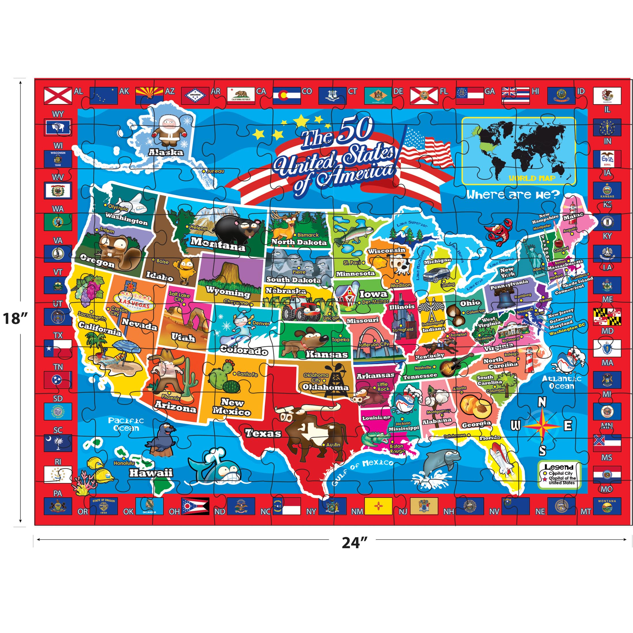 Amazon.com: RoseArt USA Map Puzzle for Kids – 60 Piece Jigsaw