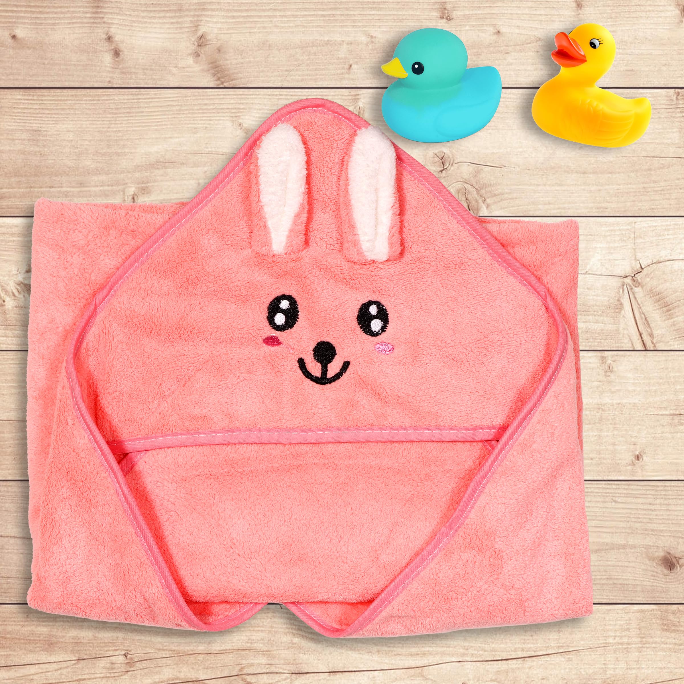 Little Boo Hooded Baby Towel - Premium Soft Baby Bath Towel for Bathtub for Newborn, Infant - Ultra Absorbent, Natural Baby Stuff Towel for Boy and Girl (Elephant, Bear, Kitty & Puppy) (Pink)-image-48