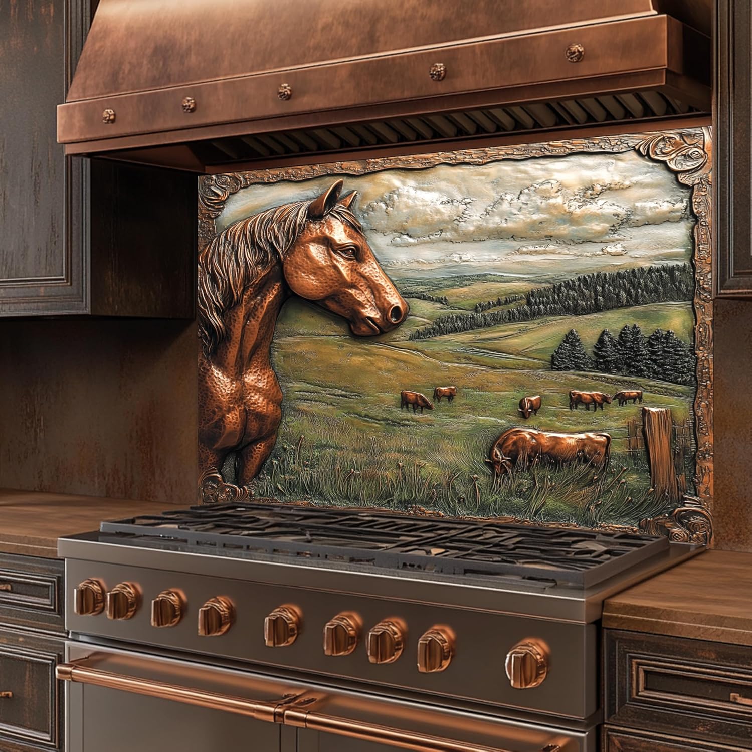 Tempered Glass Backsplash for Kitchen, Rustic Horse Glass Backsplash, Backsplash for Kitchen Wall, Rustic Kitchen Backsplash, Easy to Install Stove Backsplash