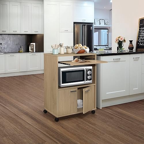 Miniatura 9 de Kings Brand Furniture - Byron - Carrito de cocina para microondas con dos puertas y estante para almacenamiento color negro