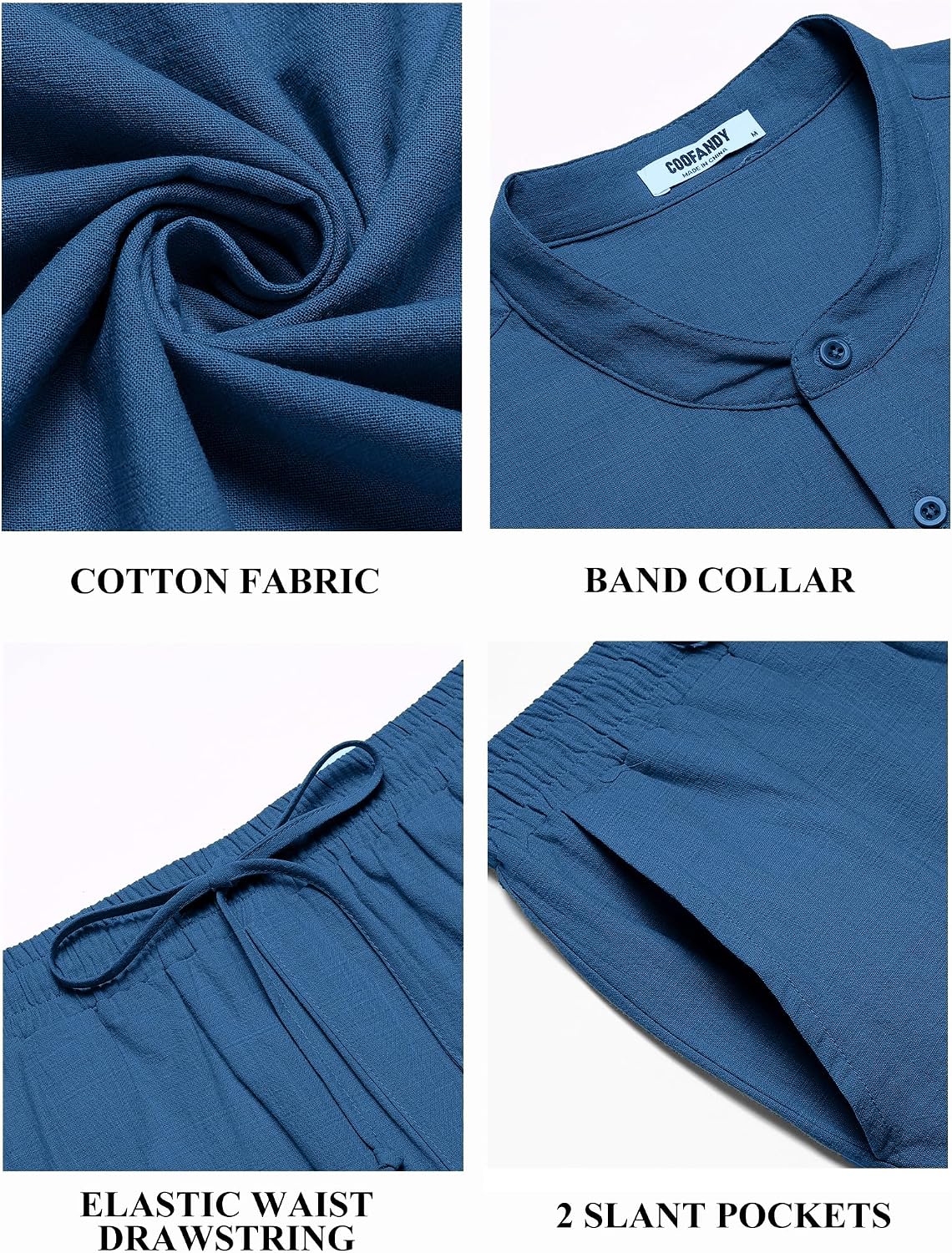 COOFANDY Mens 2 Pieces Cotton Linen Sets Short Sleeve Casual Henley Shirt Summer Beach Pants Lounge Vacation Outfits Set