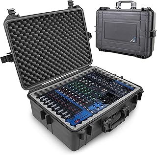 CASEMATIX Waterproof Audio Mixer Case Compatible with Yamaha MG12XU 12 Channel Mixing Console - Hard Shell Protective Case with Foam Fits Mixers up to 17" x 12.1" x 5" and Cables, Case Only
