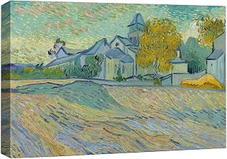 wall26 Canvas Print Wall Art View of Asylum & Church, Vincent Van Gogh Nature Wilderness Illustrations Fine Art Rustic Zen Landscape Scenic Vintage Colorful for Living Room, Bedroom, Office - 16"x24"
